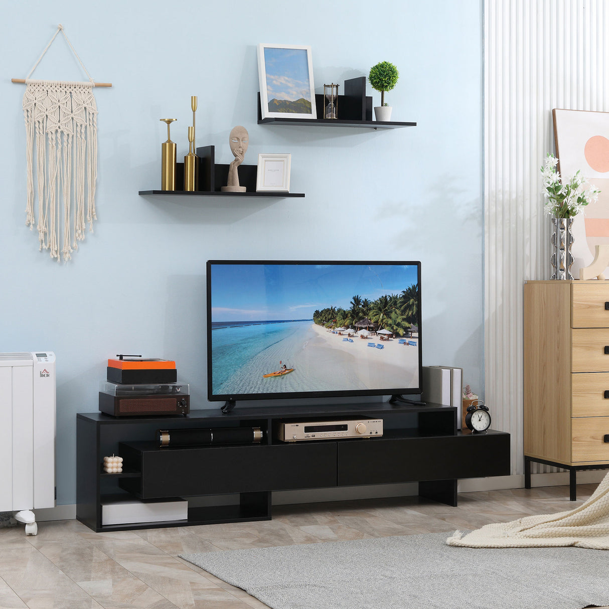 easycomfort easycomfort mobile porta tv moderno con 2 mensole in legno vani aperti e armadietti nero