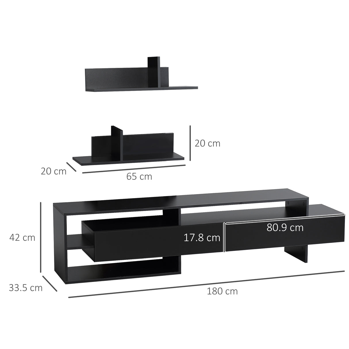 easycomfort easycomfort mobile porta tv moderno con 2 mensole in legno vani aperti e armadietti nero