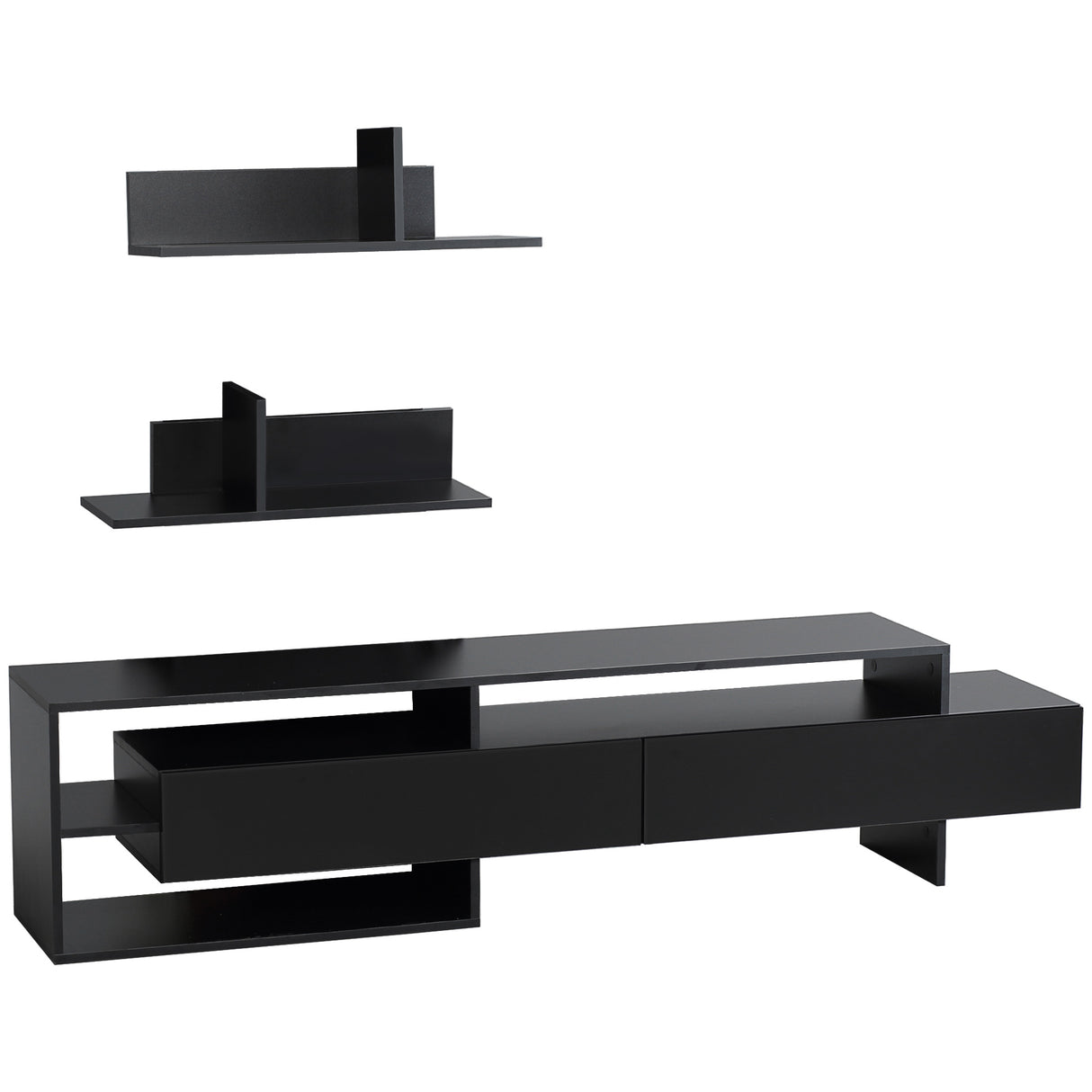 easycomfort easycomfort mobile porta tv moderno con 2 mensole in legno vani aperti e armadietti nero