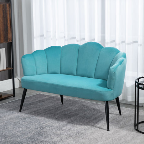 easycomfort easycomfort divano 2 posti in velluto con gambe in metallo e schienale a conchiglia 132x66x80cm verde