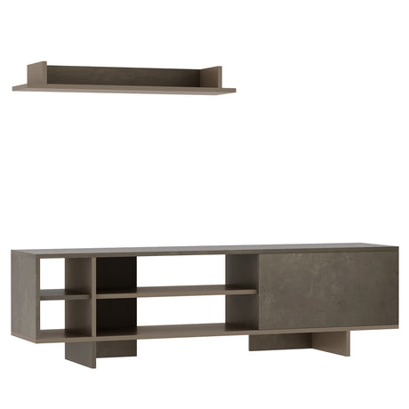 easycomfort easycomfort set mobile porta tv con armadietto e mensola da appendere in legno 160x35 6x44cm grigio