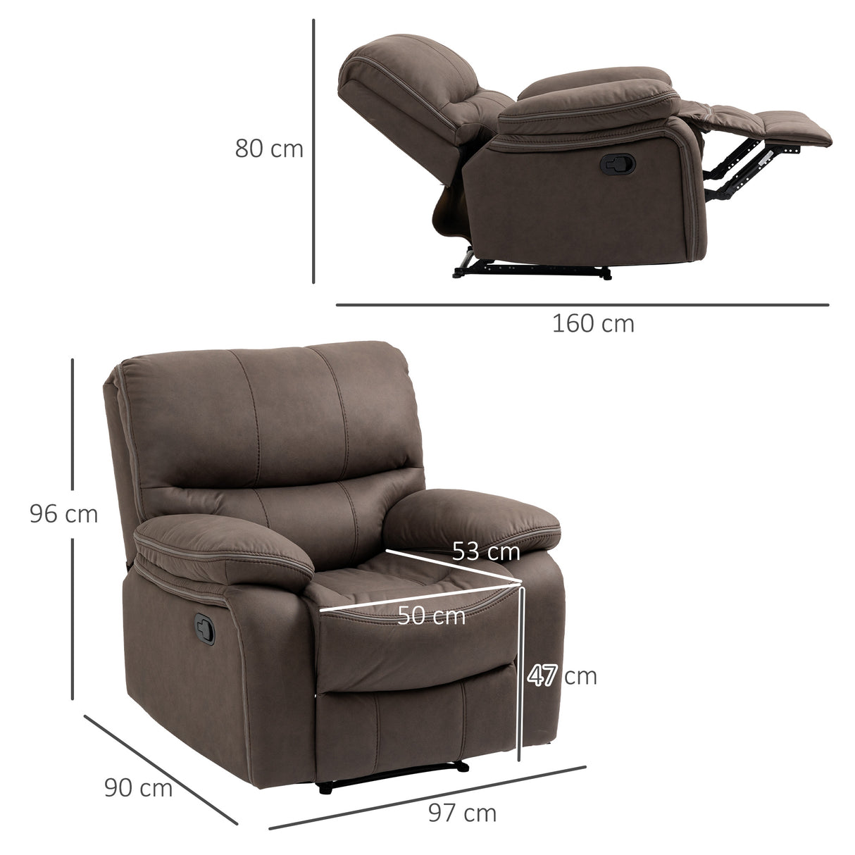 easycomfort easycomfort poltrona relax con reclinazione manuale e poggiapiedi 97x99x96cm marrone
