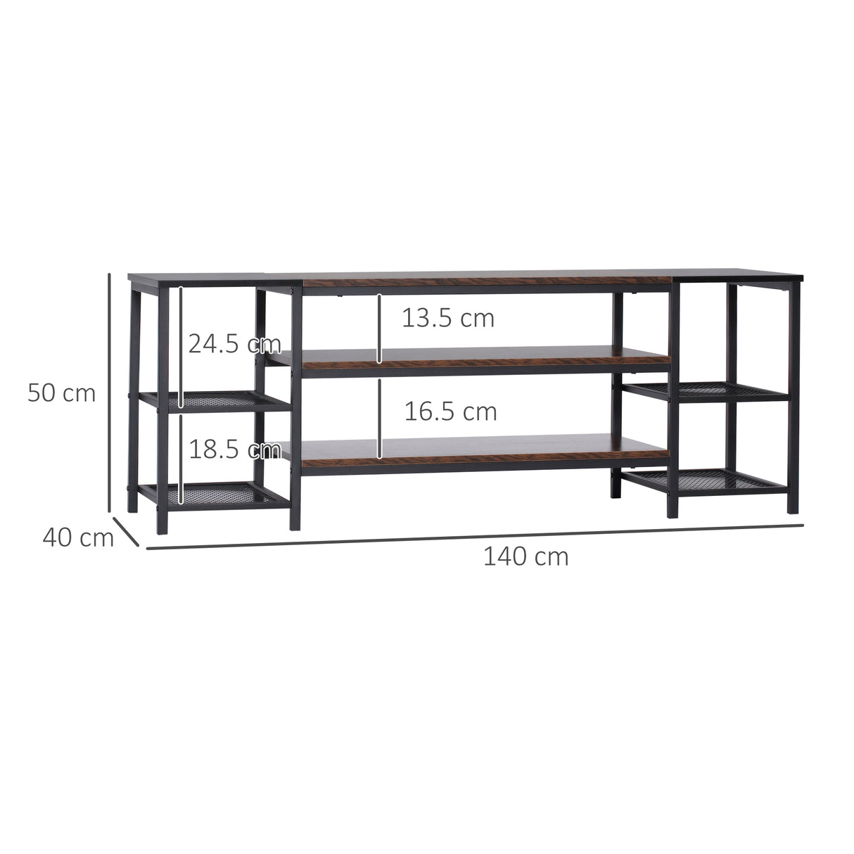 easycomfort easycomfort mobile tv moderno per tv fino a 60 con 6 ripiani aperti in acciaio e truciolato 140x40x50 cm marrone e nero