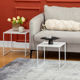 easycomfort easycomfort set 2 tavolini da caffe impilabili quadrati in acciaio bianco