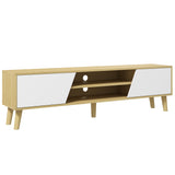 easycomfort easycomfort mobile porta tv fino 65 con armadietti e ripiani aperti 150x30x42cm bianco e legno