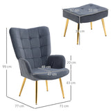 easycomfort easycomfort poltrona moderna con pouf poggiapiedi set vellutato e imbottito con gambe dorate grigio