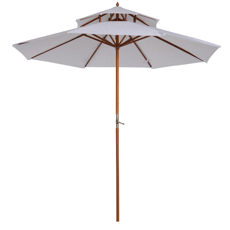 easycomfort easycomfort ombrellone da giardino terrazzo in legno con doppio tetto impermeabile crema 2.7 2.6m