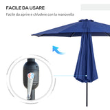 easycomfort easycomfort ombrellone da giardino 3x2 5 inclinabile con manovella e palo smontabile in metallo e poliestere blu
