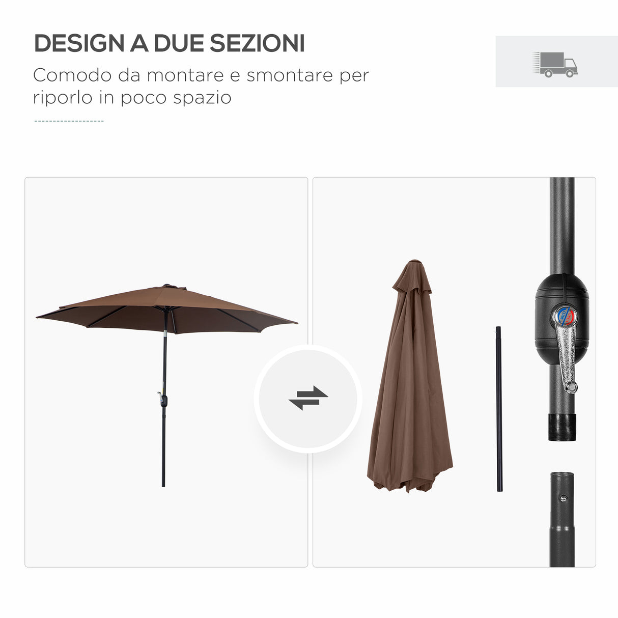 easycomfort easycomfort ombrellone da giardino con manovella e testa inclinabile 300x245cm caffe