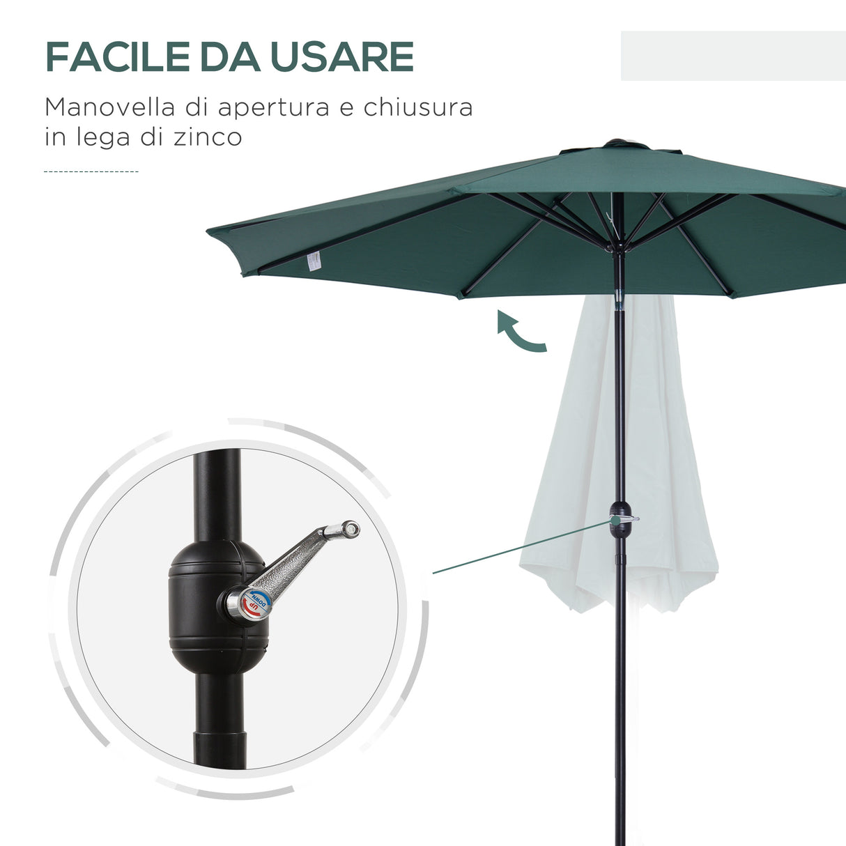 easycomfort easycomfort ombrellone da giardino con manovella e testa inclinabile 300x245cm verde