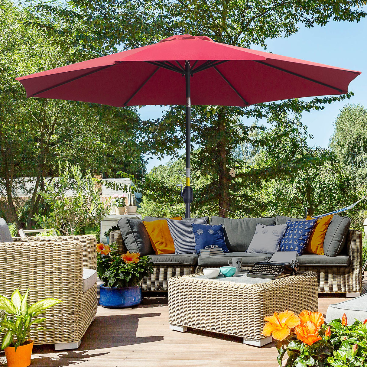 easycomfort easycomfort ombrellone da giardino con manovella e testa inclinabile 300x245cm rosso scuro