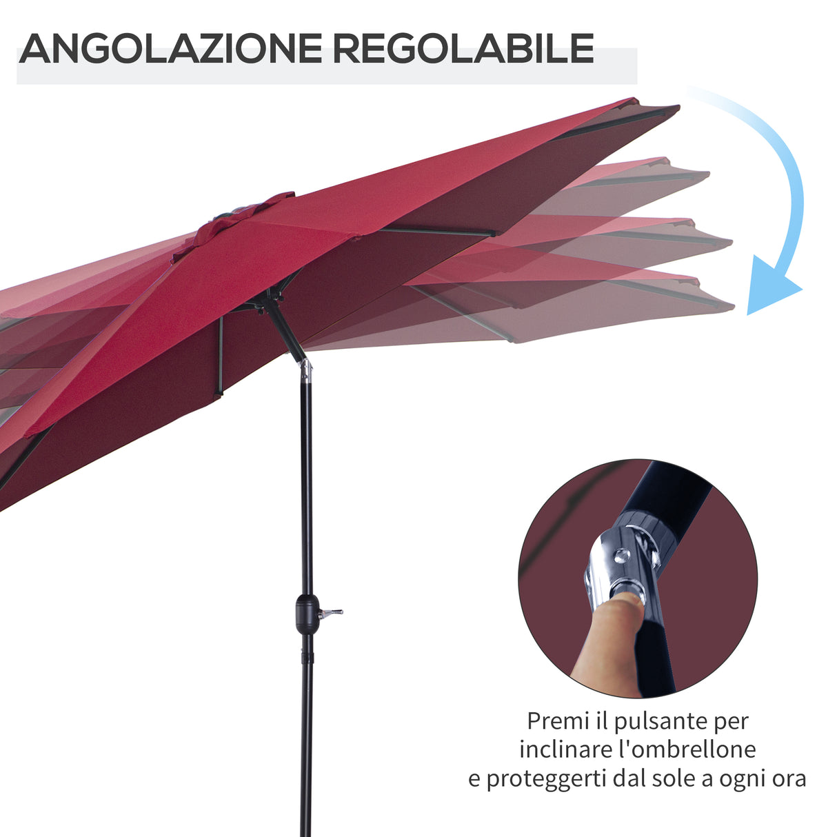easycomfort easycomfort ombrellone da giardino con manovella e testa inclinabile 300x245cm rosso scuro