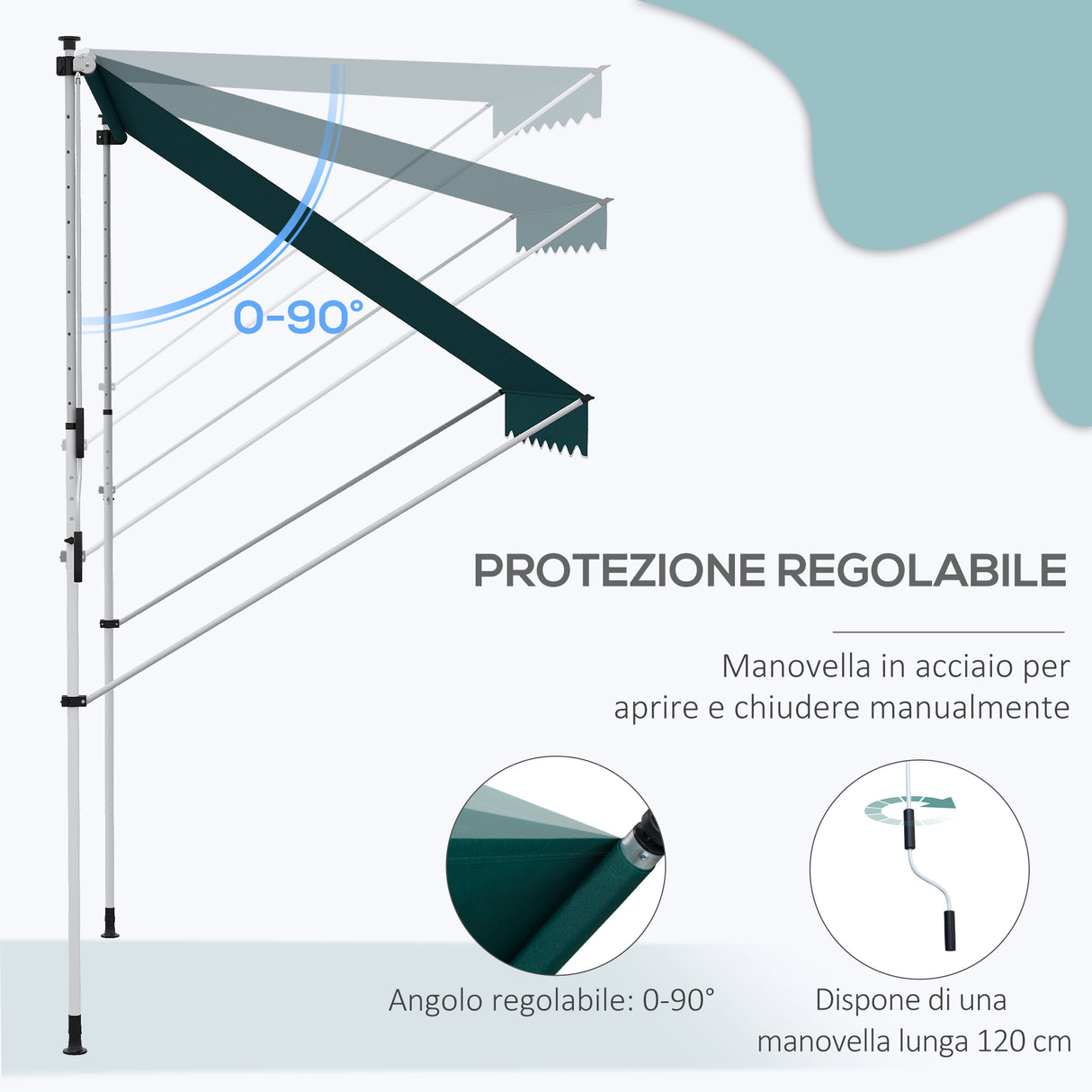 easycomfort easycomfort tenda da sole con manovella telaio telescopico e angolo regolabile verde 200x150cm
