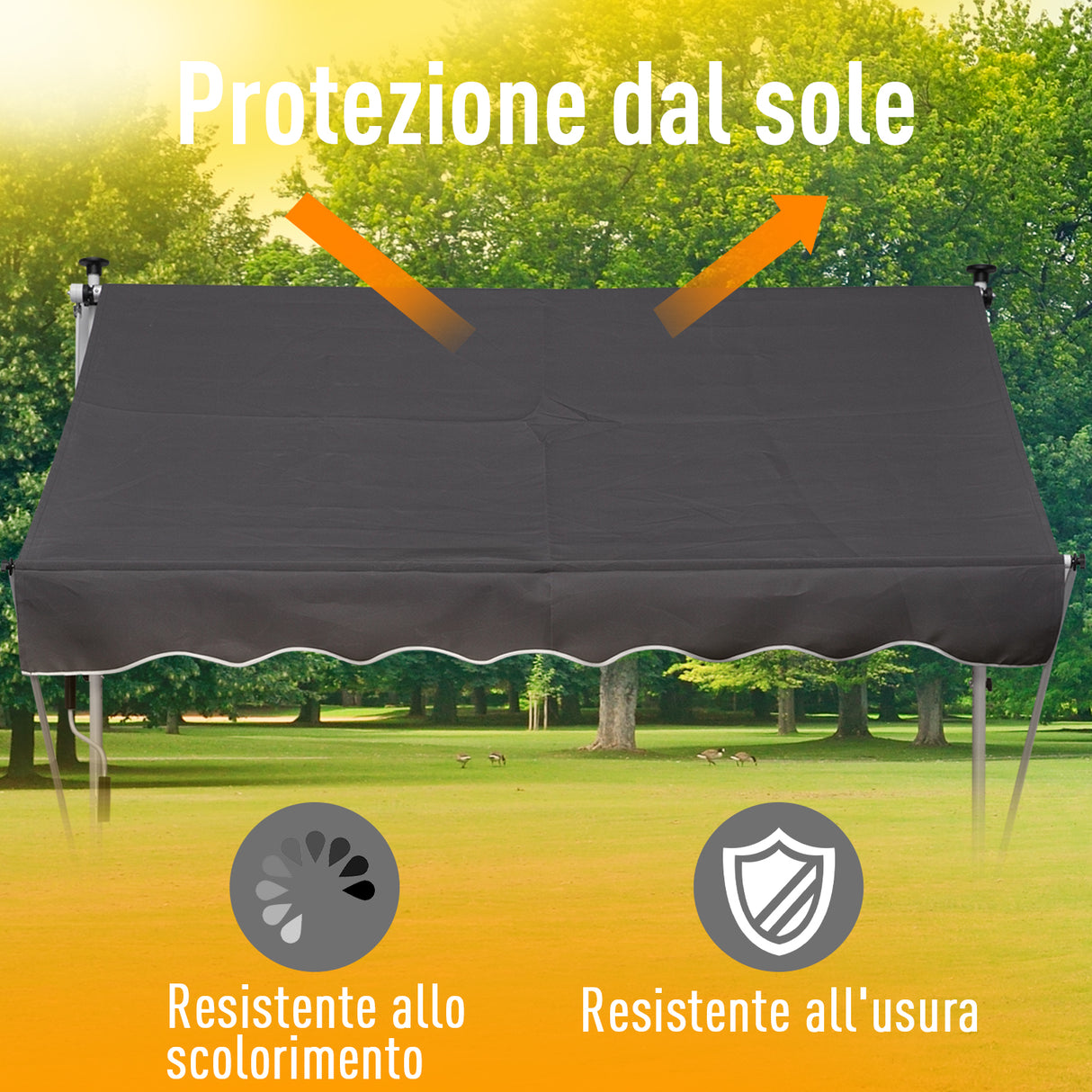 easycomfort easycomfort tenda da sole con manovella telaio telescopico e angolo regolabile grigio 200x150cm