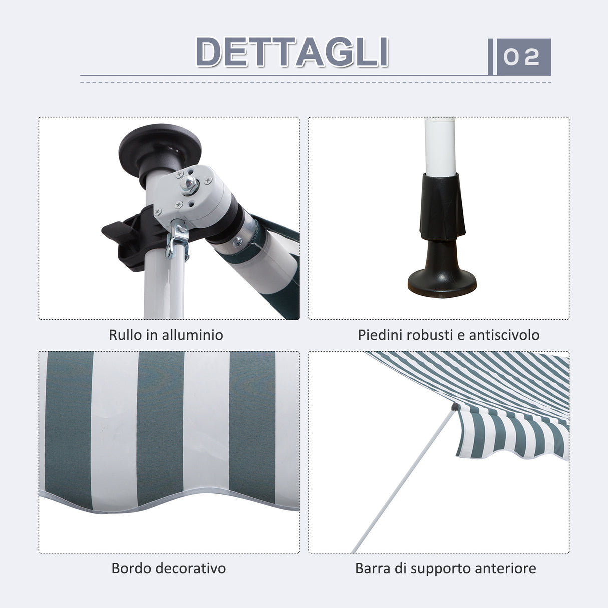 easycomfort tenda da sole a bracci 3x1.5m con manovella e struttura telescopica bianco e verde