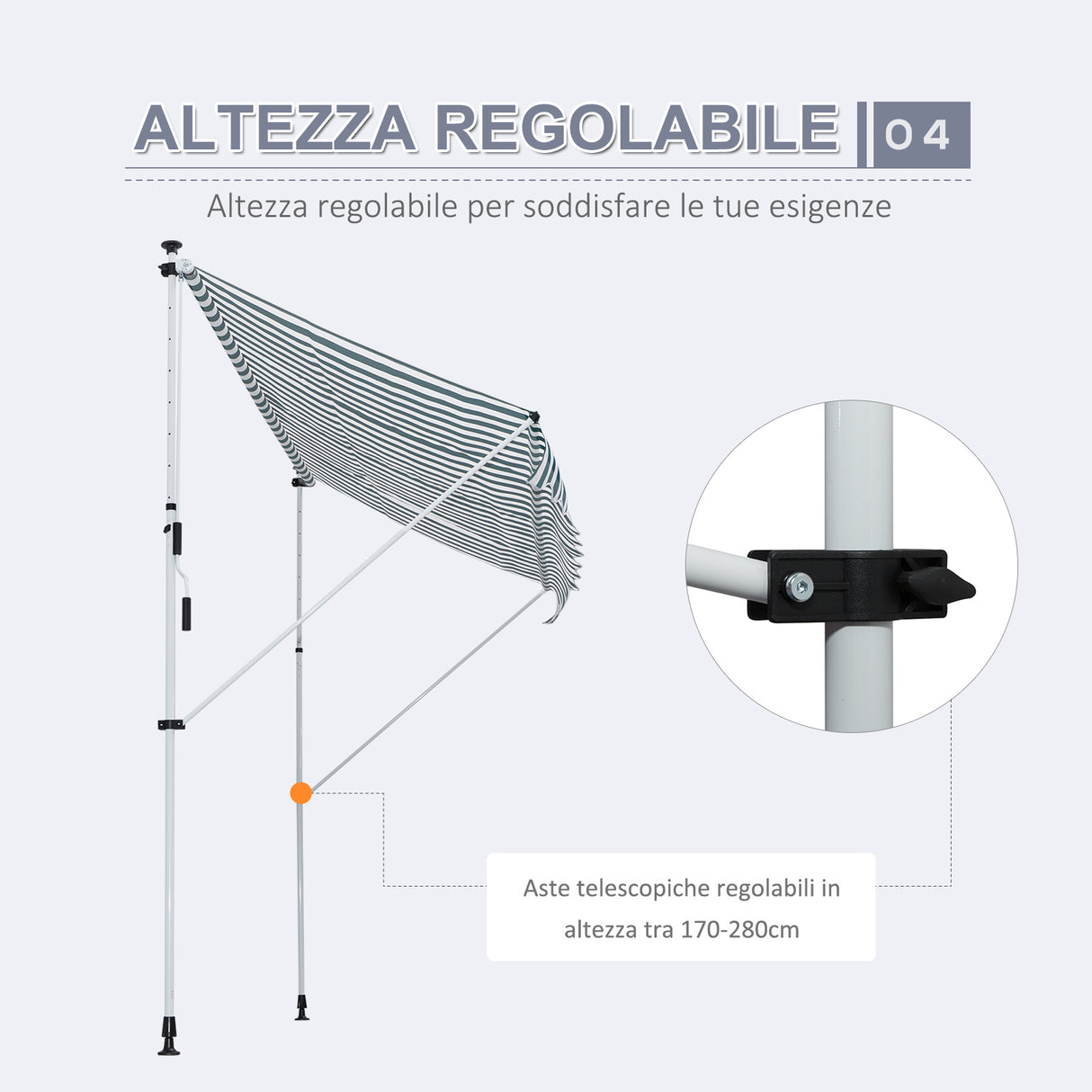 easycomfort tenda da sole a bracci 3x1.5m con manovella e struttura telescopica bianco e verde