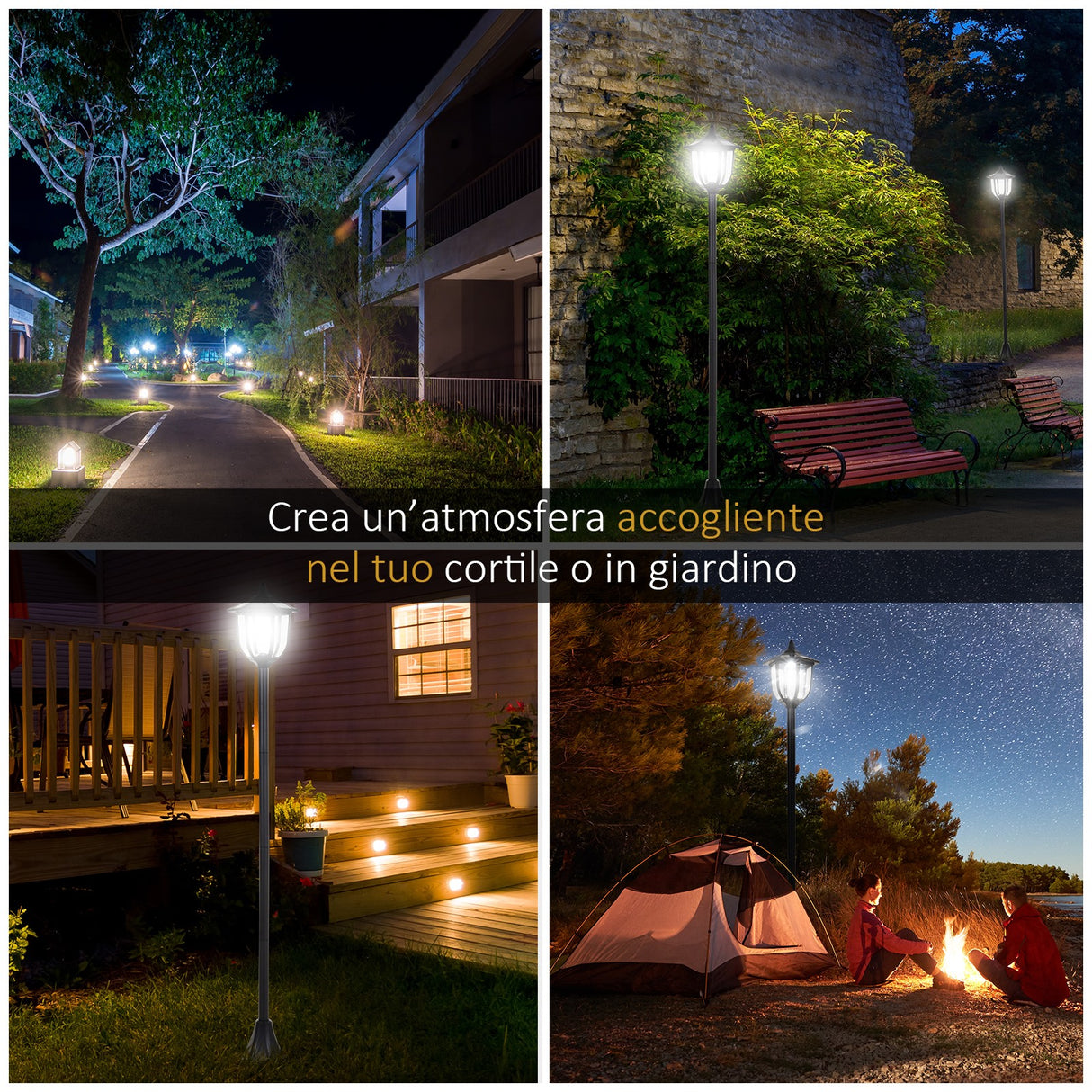 easycomfort easycomfort lampione da giardino led a pannelli solari nero 120cm