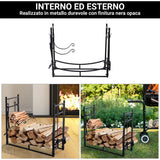 easycomfort portalegna da interno ed esterno in metallo con paletta scopa attizzatoio e pinza nero 84x33x76cm