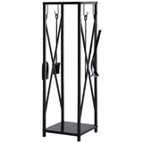 easycomfort portalegna da interno ed esterno salvaspazio in metallo con paletta scopino attizzatoio e pinza 34x34x111cm nero