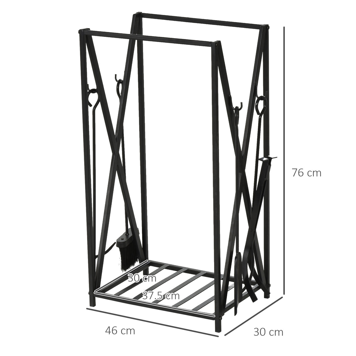 easycomfort portalegna da interno ed esterno in acciaio porta legna per camino con attizzatoio paletta scopino pinza 46x30x76cm nero