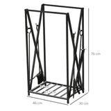 easycomfort portalegna da interno ed esterno in acciaio porta legna per camino con attizzatoio paletta scopino pinza 46x30x76cm nero