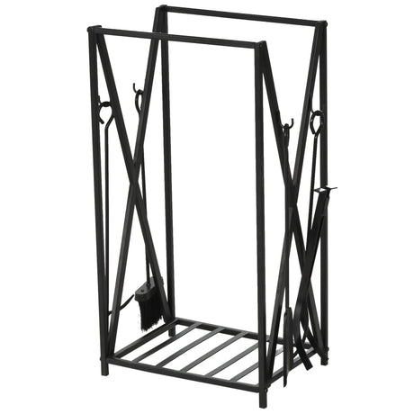easycomfort portalegna da interno ed esterno in acciaio porta legna per camino con attizzatoio paletta scopino pinza 46x30x76cm nero
