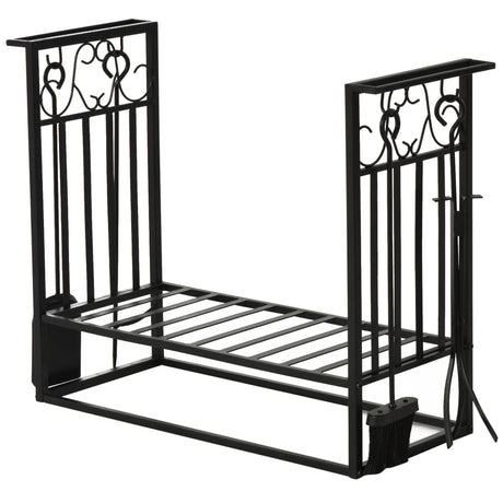 easycomfort easycomfort portalegna in acciaio nero per interni ed esterni con 4 attrezzi inclusi