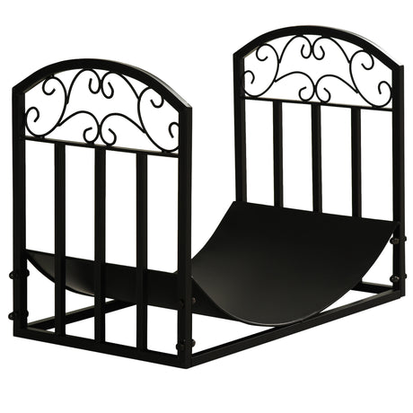 easycomfort portalegna da interno ed esterno in metallo con ripiano curvo fino 60kg di legna nero