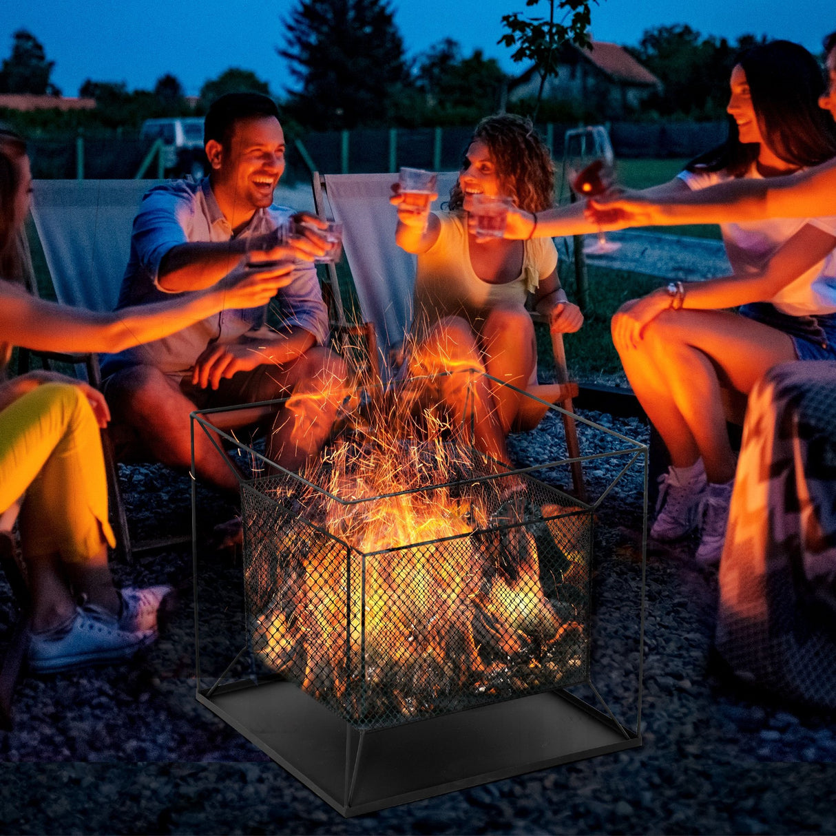 easycomfort braciere da giardino a legna portatile con attizzatoio 45x45x43cm nero