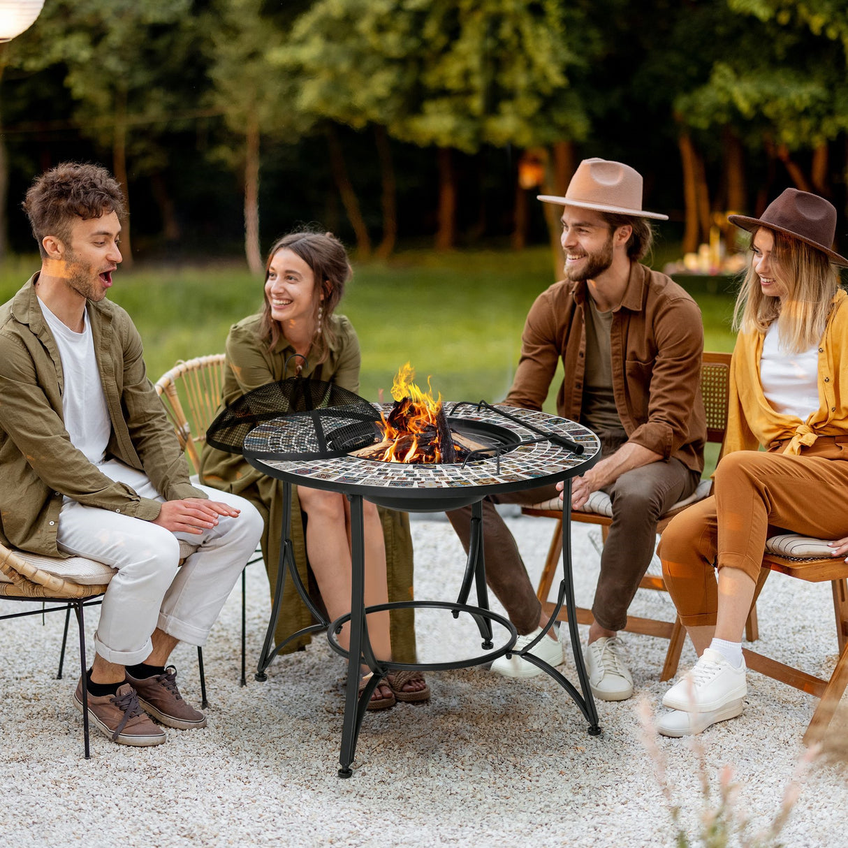 easycomfort braciere da esterno 3 in 1 con tavolino griglia per barbecue e attizzatoio metallo e ceramica 75x75x60cm
