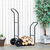 easycomfort carrello portalegna in acciaio con 2 ruote per interno ed esterno 77x42x105cm nero