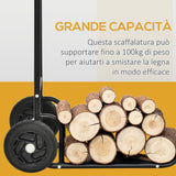 easycomfort carrello portalegna in acciaio con 2 ruote per interno ed esterno 77x42x105cm nero