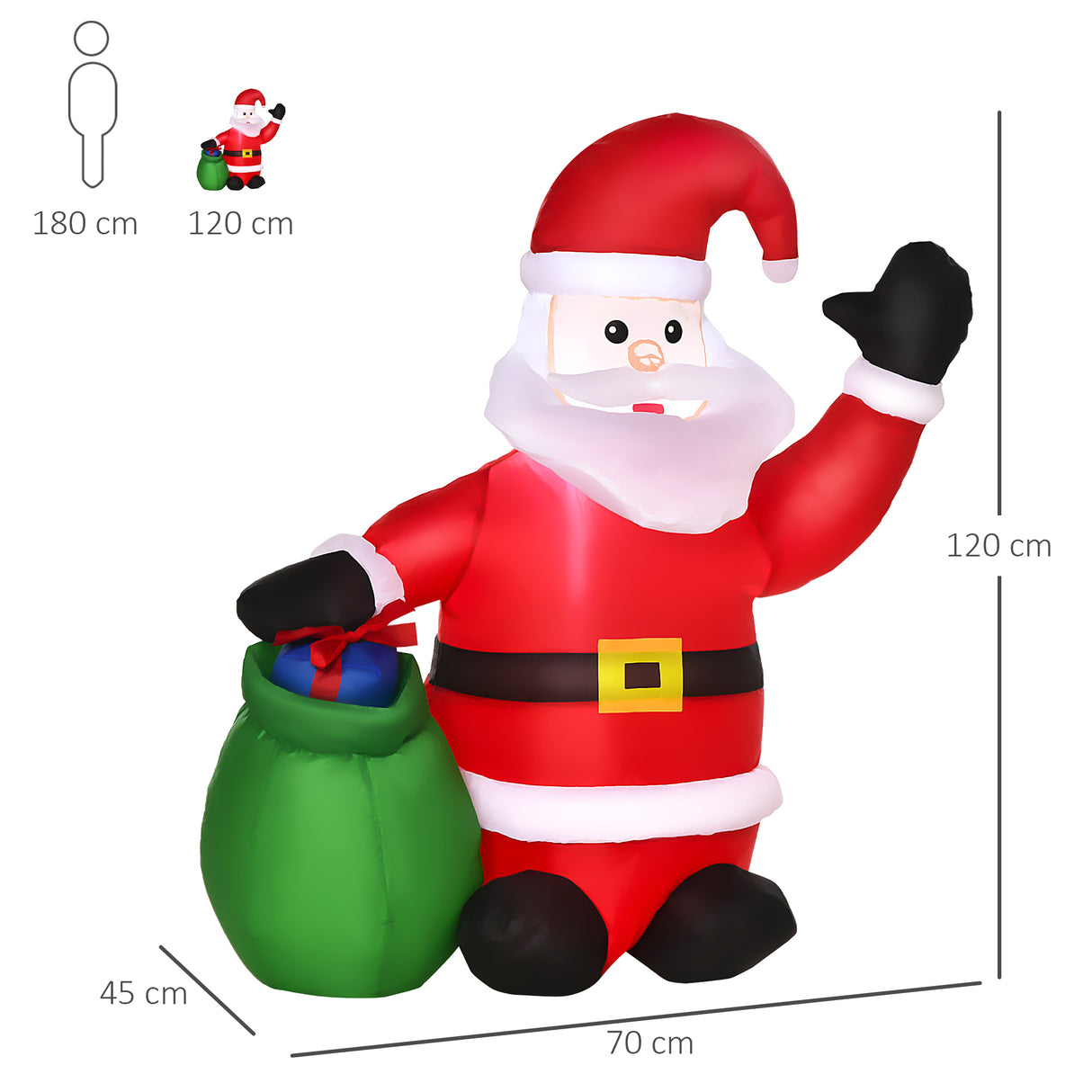 easycomfort easycomfort babbo natale gonfiabile luminoso a led in poliestere con ventilatore 70x45x120cm