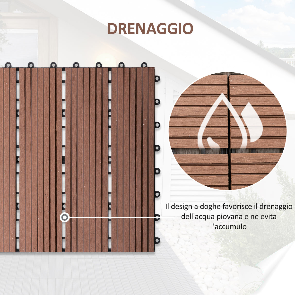 easycomfort easycomfort piastrelle da giardino incastrabili set da 11 mattonelle per esterno pavimentazione giardino marrone 30x30x2.2cm