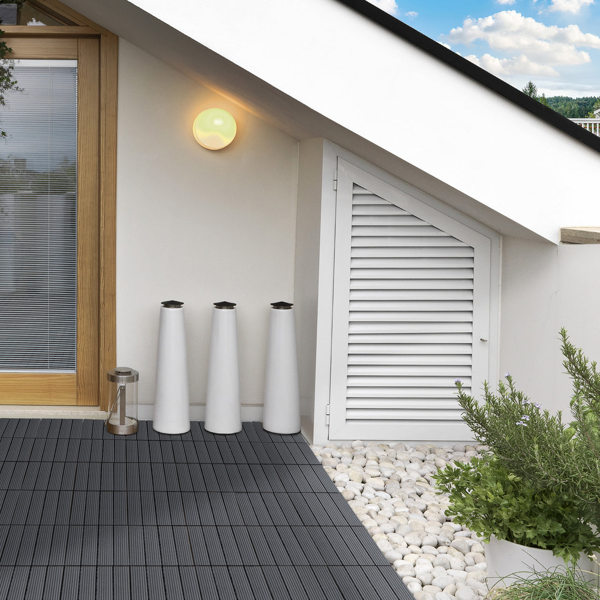 easycomfort easycomfort piastrelle da giardino incastrabili set da 11 mattonelle per esterno pavimentazione giardino grigio 30x30x2.2cm