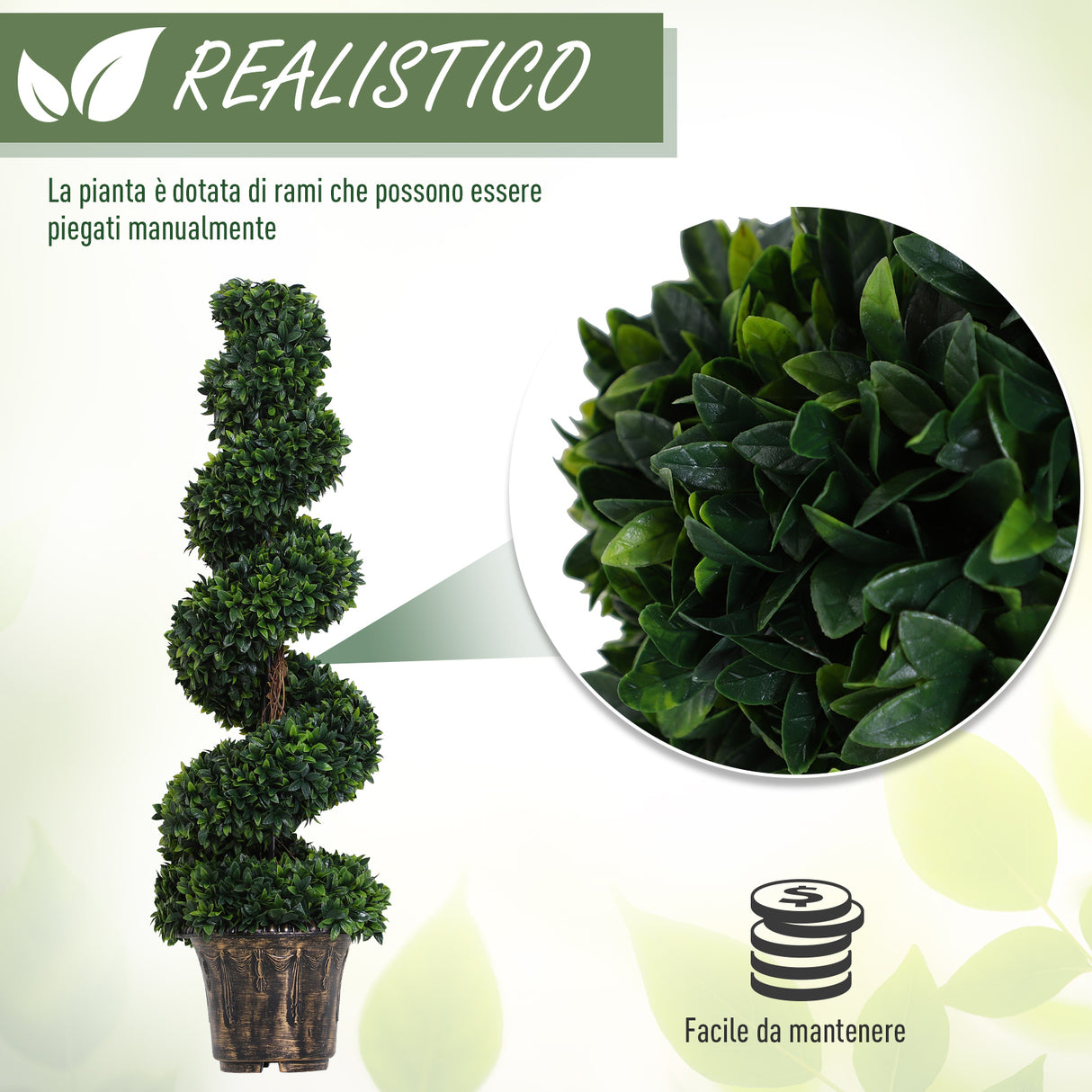 easycomfort easycomfort pianta artificiale bosso a spirale da esterno e interno con vaso 32 x 112cm
