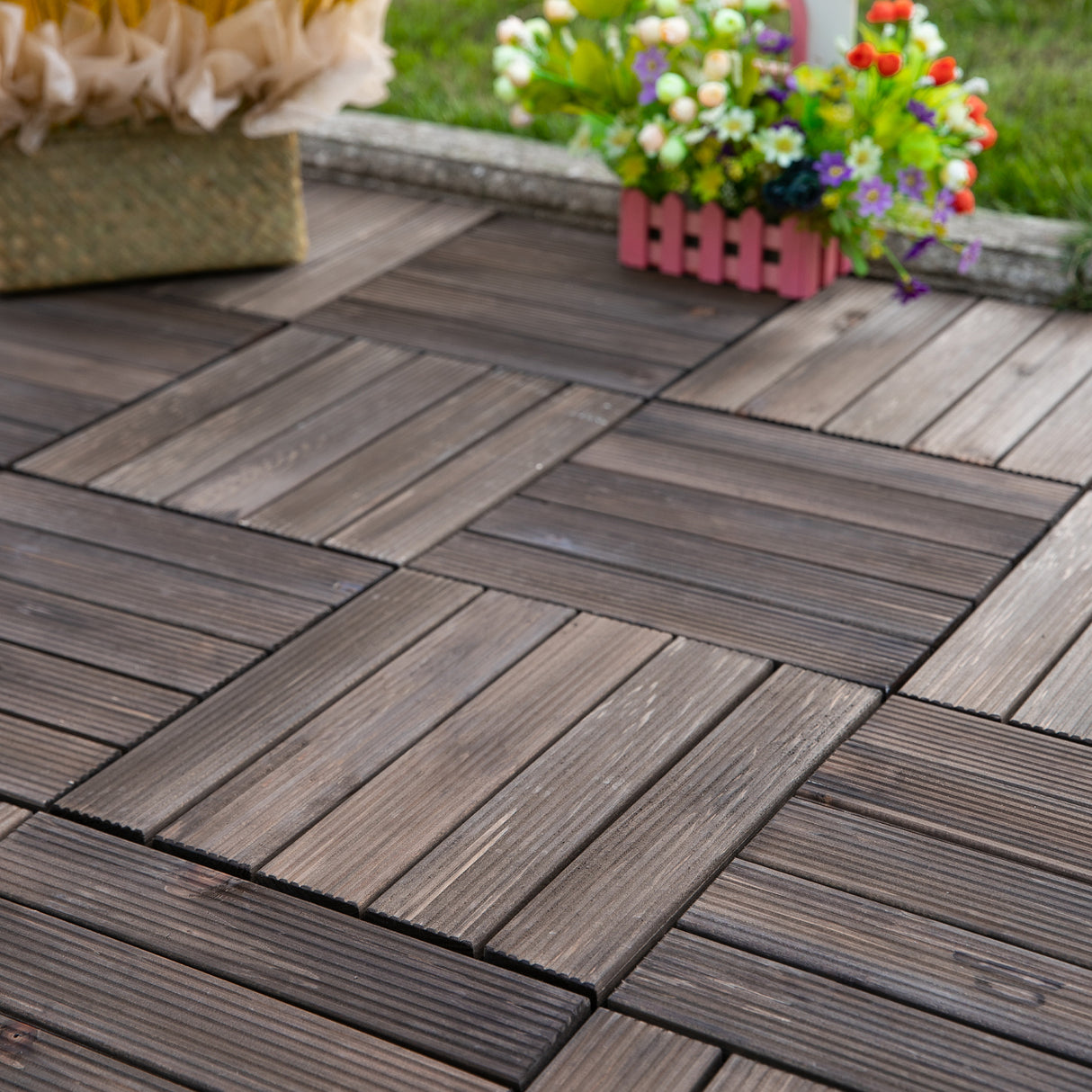 easycomfort piastrelle per esterni pavimento in legno set 27 pezzi montaggio a incastro 30x30x2.5cm
