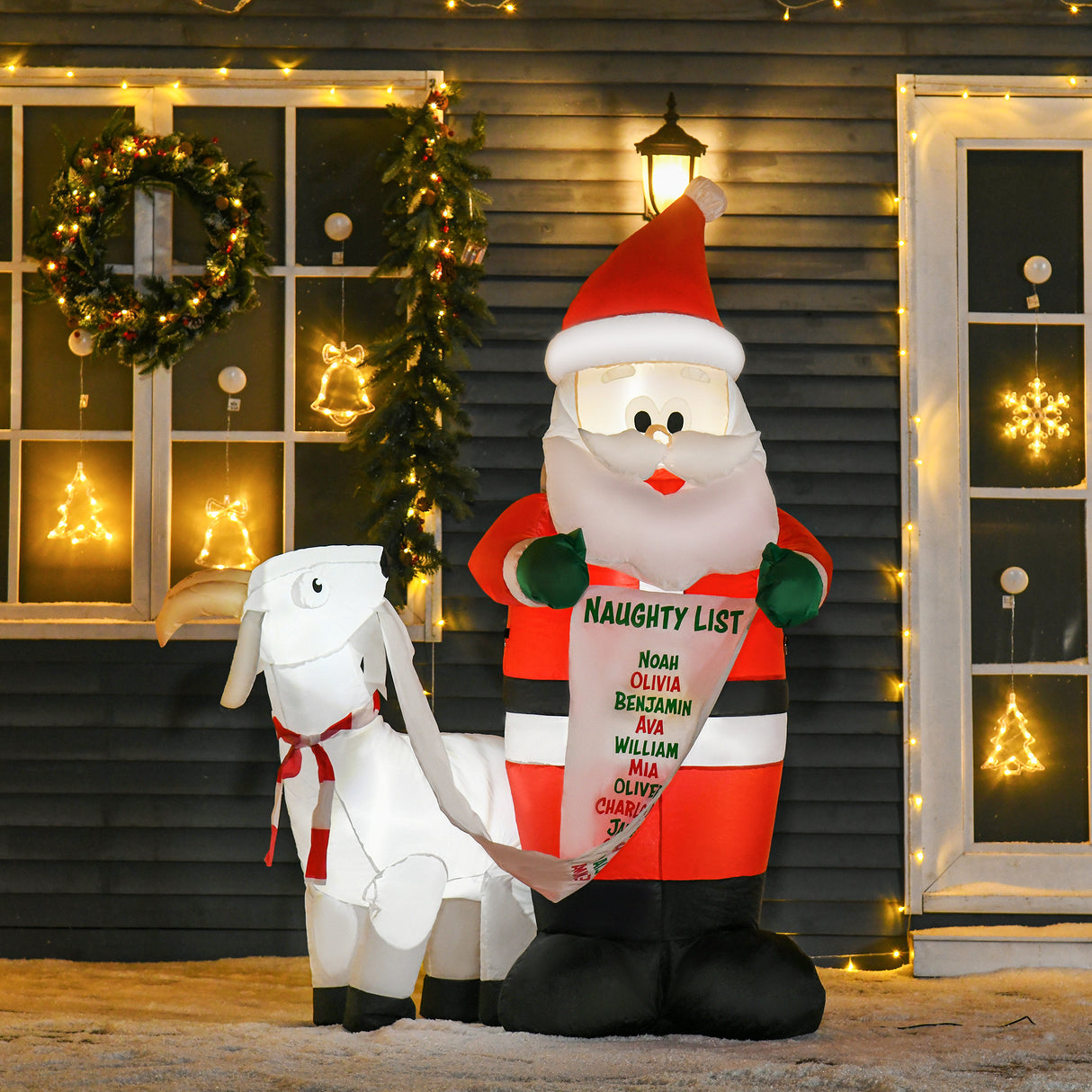 easycomfort easycomfort babbo natale gonfiabile con capretta e luci led integrate per esterno 135x85x180cm