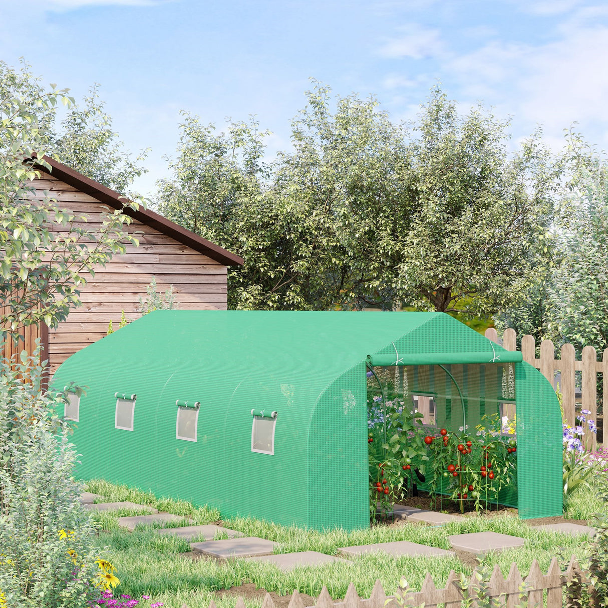 easycomfort easycomfort serra da giardino a tunnel con 8 finestre e porta avvolgibile 6x3x2m