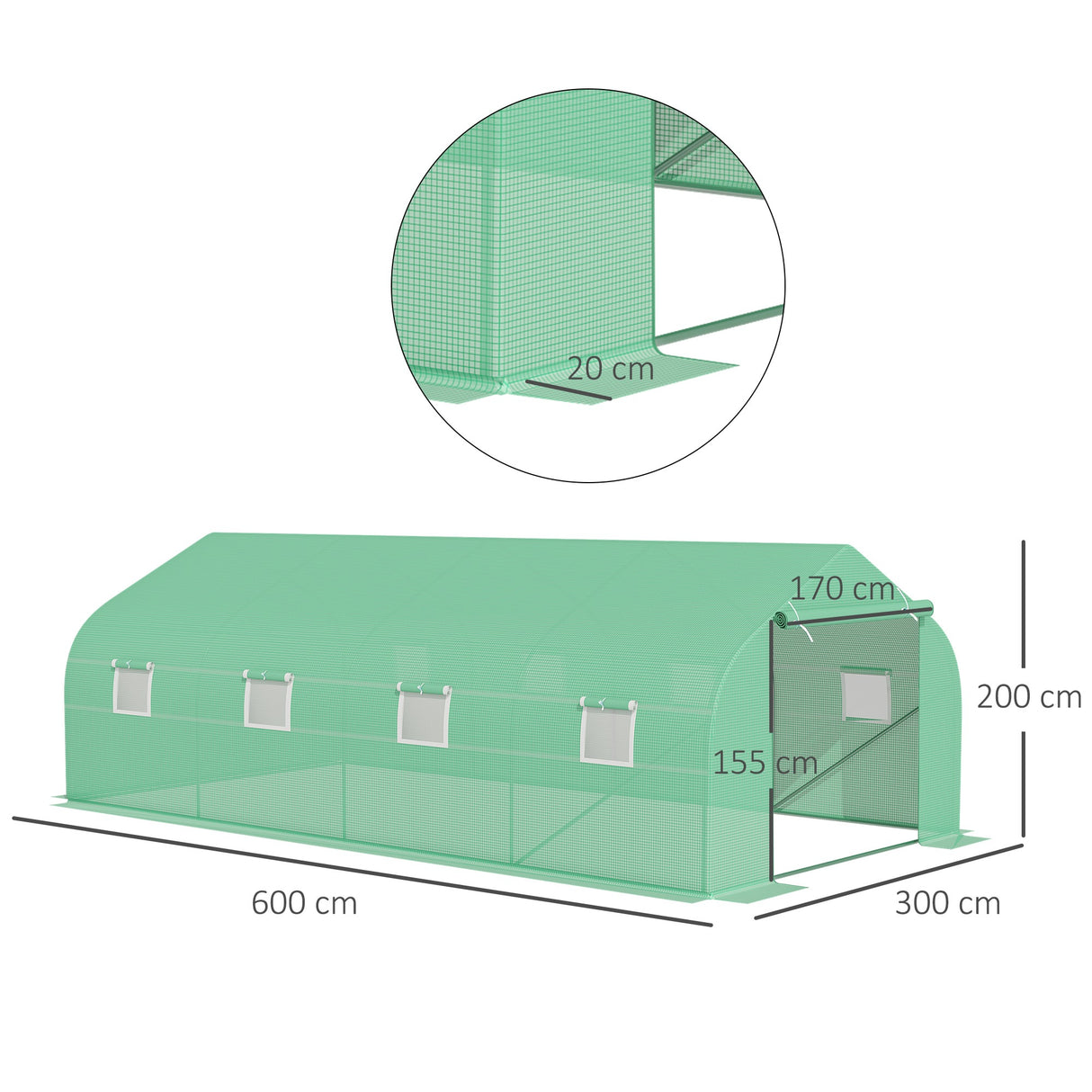 easycomfort easycomfort serra da giardino a tunnel con 8 finestre e porta avvolgibile 6x3x2m
