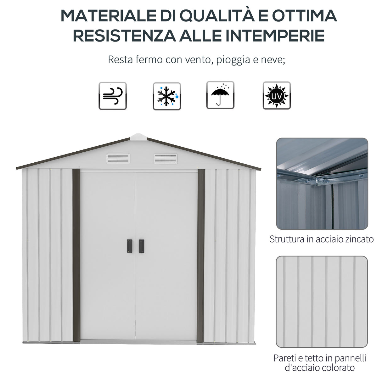 easycomfort casetta porta utensili in acciaio capanno da giardino con porte scorrevoli 213x130x185 cm bianco