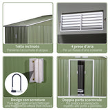 easycomfort casetta da giardino con 2 porte scorrevoli e 4 prese d aria in acciaio e pp 277x195x192cm verde chiaro