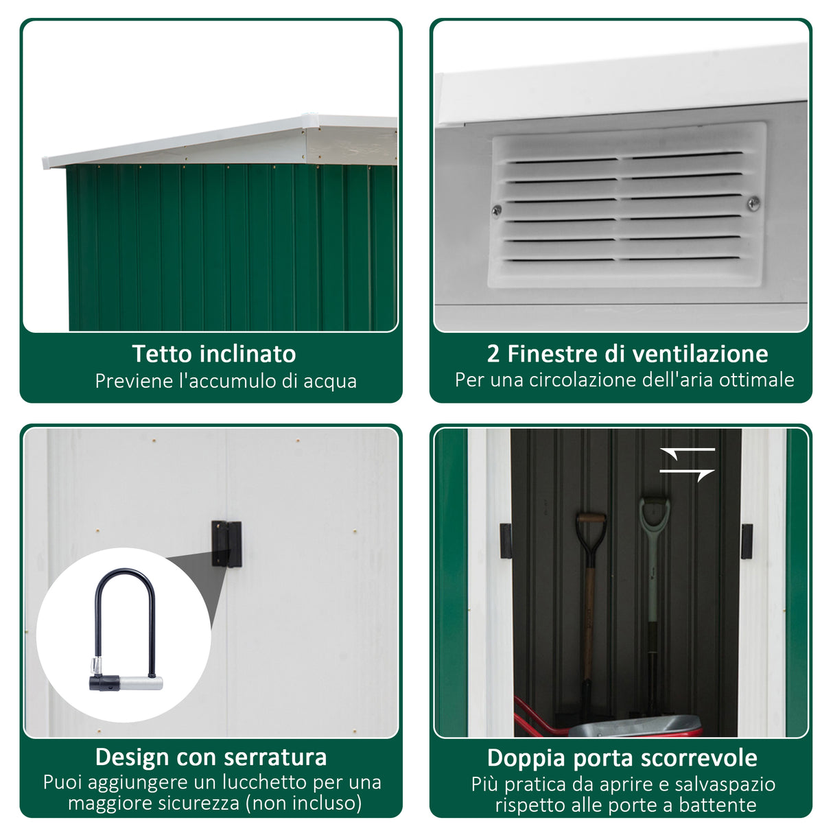easycomfort easycomfort casetta da giardino porta utensili in lamiera di acciaio con porte scorrevoli 280x130x172cm verde scuro