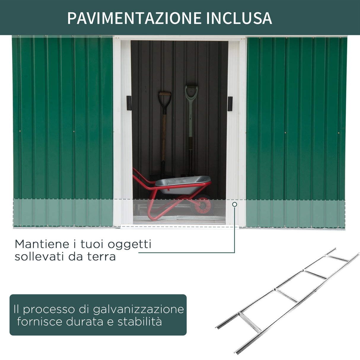 easycomfort easycomfort casetta da giardino porta utensili in lamiera di acciaio con porte scorrevoli 280x130x172cm verde scuro