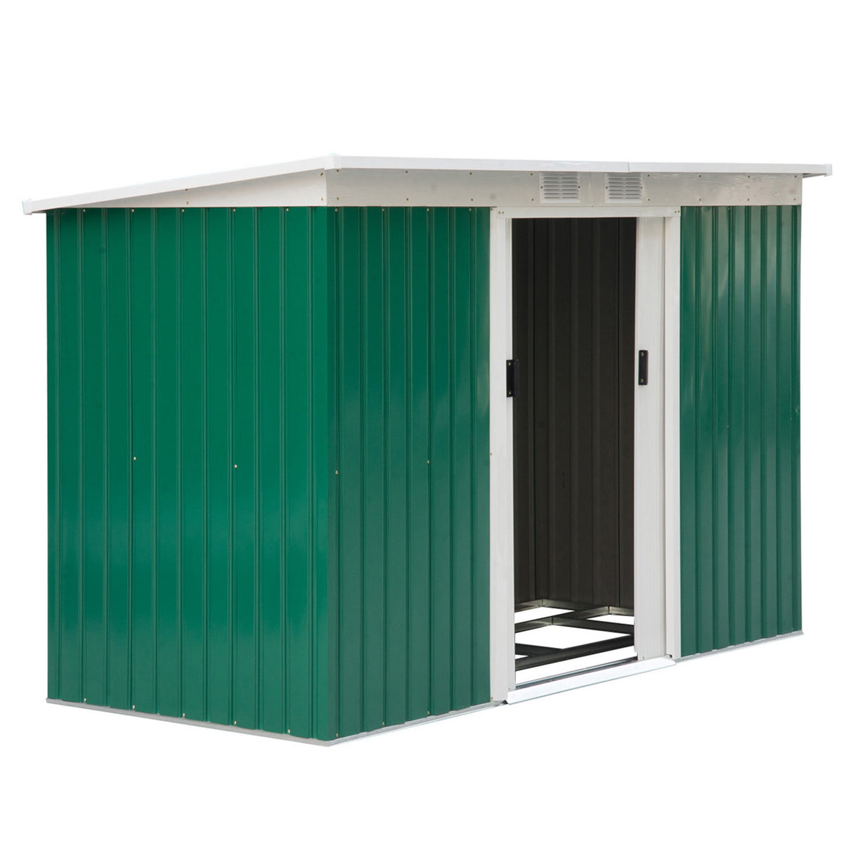 easycomfort easycomfort casetta da giardino porta utensili in lamiera di acciaio con porte scorrevoli 280x130x172cm verde scuro