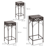easycomfort easycomfort set 3 pezzi piedistallo porta piante in ferro battuto marrone