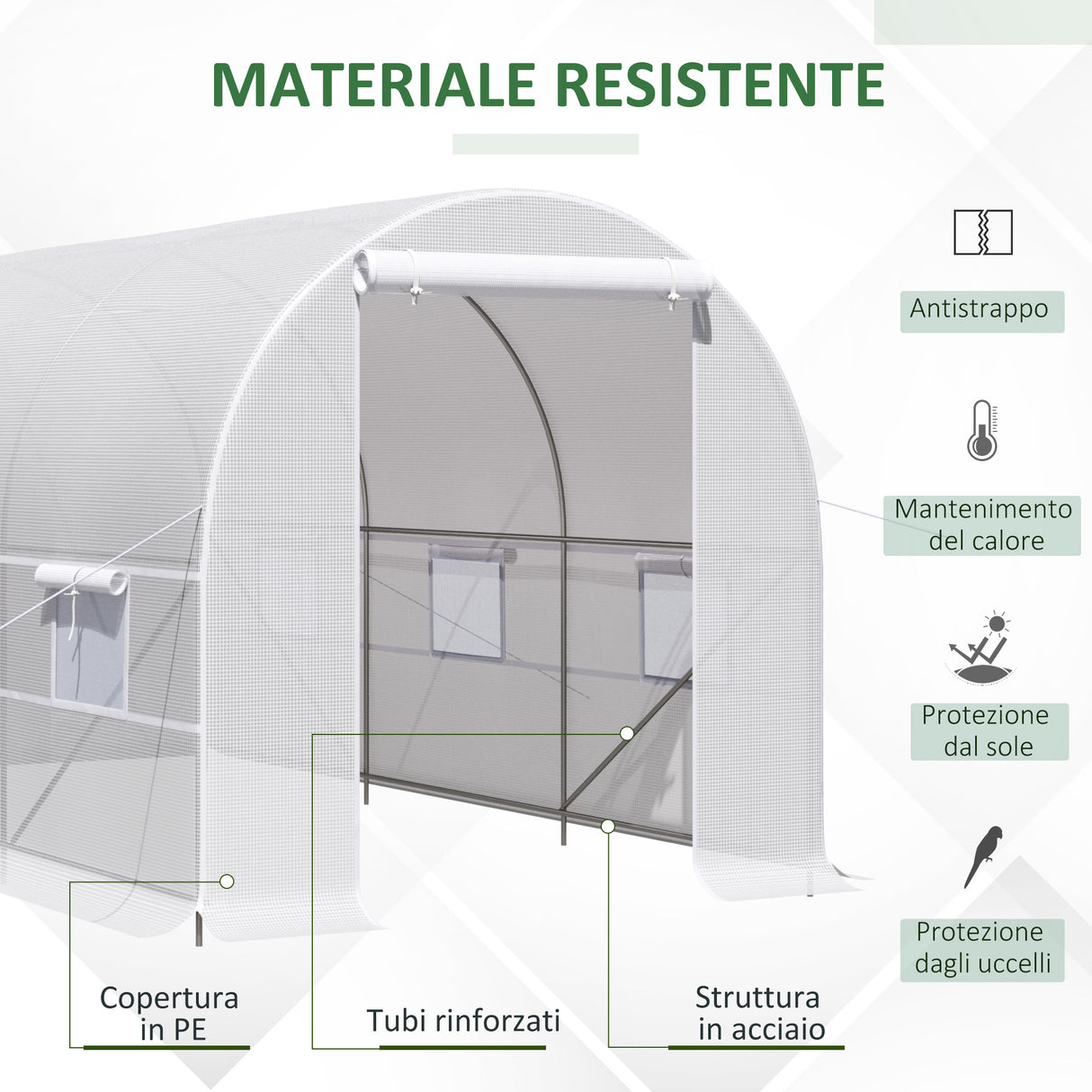 easycomfort easycomfort serra tunnel con struttura in acciaio zincato e telo in polietilene 6 finestre avvolgibili bianco 4 x 2 x 2 m
