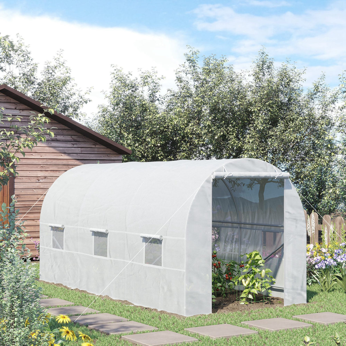 easycomfort easycomfort serra da giardino a tunnel per piante in pe con tubi in ferro bianco 450x200x200cm