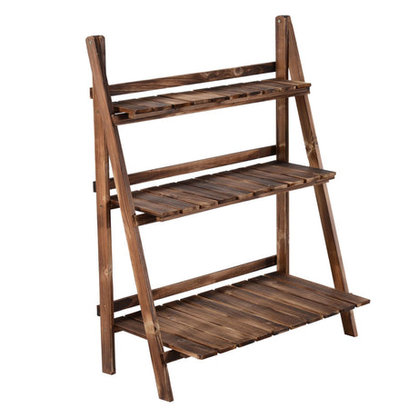 easycomfort scaffale portapiante pieghevole portavasi in legno di abete con 3 livelli da esterno 80x37x93cm