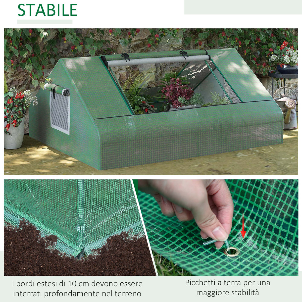 easycomfort serra da giardino in acciaio con rivestimento in pe porte avvolgibili e finestre 180x140x80cm verde
